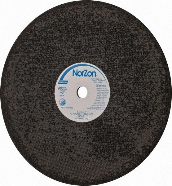 Norton - 16" Zirconia Alumina Cutoff Wheel - 5/32" Thick, 1" Arbor, 3,820 Max RPM, Use with Stationary Grinders - A1 Tooling