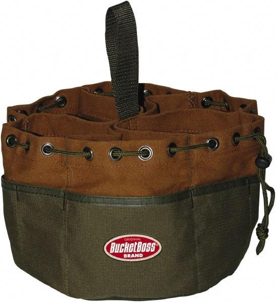 Bucket Boss - 19 Pocket Brown & Green Canvas Tool Tote - 10" Wide x 10" Deep x 6" High - A1 Tooling