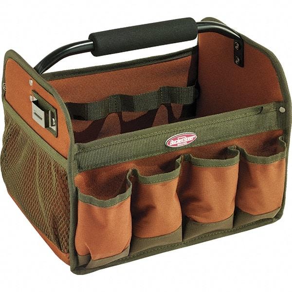 Bucket Boss - 23 Pocket Brown & Green Polyester Tool Bag - 12" Wide x 10" Deep x 11" High - A1 Tooling