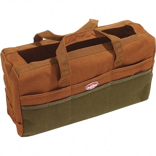 Bucket Boss - 30 Pocket Brown & Green Canvas Tool Bag - 17" Wide x 6" Deep x 10" High - A1 Tooling