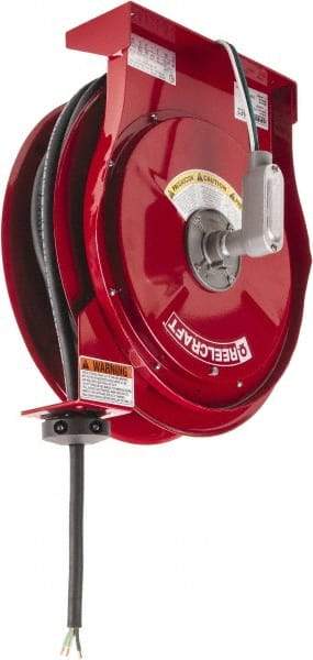 Reelcraft - 10 AWG, 50' Cable Length, Cord & Cable Reel with Flying Lead End - 0 Outlets, 30 Amps, 125 Volts, SEOOW Cable, Red Reel, Spring Driven Reel - A1 Tooling