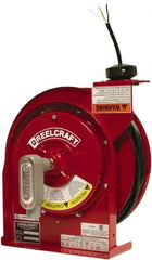 Reelcraft - 12 AWG, 45' Cable Length, Cord & Cable Reel with Flying Lead End - 0 Outlets, 20 Amps, 125 Volts, SJEOOW Cable, Red Reel, Spring Driven Reel - A1 Tooling