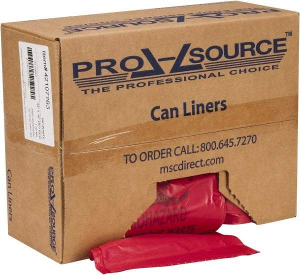 PRO-SOURCE - 33 Gal Capacity, Red, Hazardous Waste Bag - 1.3 mil Thick x 33" Wide x 39" High, Roll - A1 Tooling