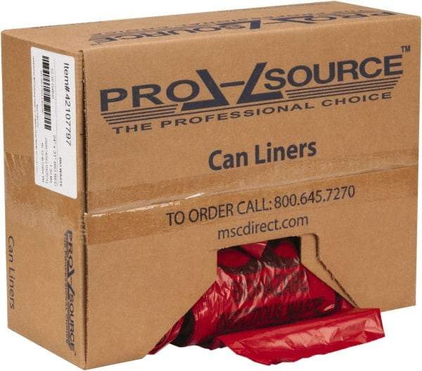 PRO-SOURCE - 16 Gal Capacity, Red, Hazardous Waste Bag - 1.3 mil Thick x 24" Wide x 31" High, Roll - A1 Tooling