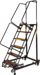 Ballymore - 93" 6 Step Ladder - Rolling Safety Ladder, 600 Lb Capacity, 60" Platform Height, 32" Base Width x 56" Base Depth, Serrated - A1 Tooling