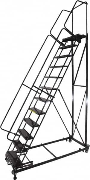 Ballymore - 173" 14 Step Ladder - Rolling Safety Ladder, 600 Lb Capacity, 140" Platform Height, 32" Base Width x 107" Base Depth, Perforated Tread - A1 Tooling