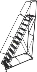 Ballymore - 163" 13 Step Ladder - Rolling Safety Ladder, 600 Lb Capacity, 130" Platform Height, 32" Base Width x 101" Base Depth, Serrated - A1 Tooling