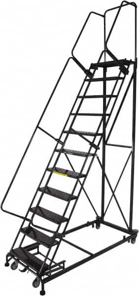 Ballymore - 143" 11 Step Ladder - Rolling Safety Ladder, 600 Lb Capacity, 110" Platform Height, 32" Base Width x 87" Base Depth, Expanded Metal Tread - A1 Tooling