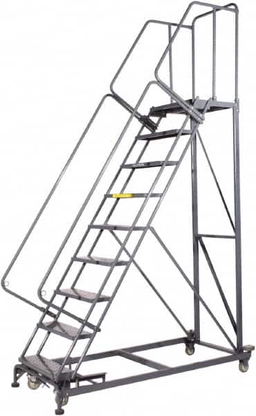 Ballymore - 123" 9 Step Ladder - Rolling Safety Ladder, 600 Lb Capacity, 90" Platform Height, 32" Base Width x 75" Base Depth, Perforated Tread - A1 Tooling