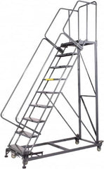 Ballymore - 123" 9 Step Ladder - Rolling Safety Ladder, 600 Lb Capacity, 90" Platform Height, 32" Base Width x 75" Base Depth, Perforated Tread - A1 Tooling