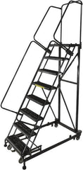 Ballymore - 113" 8 Step Ladder - Rolling Safety Ladder, 600 Lb Capacity, 80" Platform Height, 32" Base Width x 68" Base Depth, Serrated - A1 Tooling