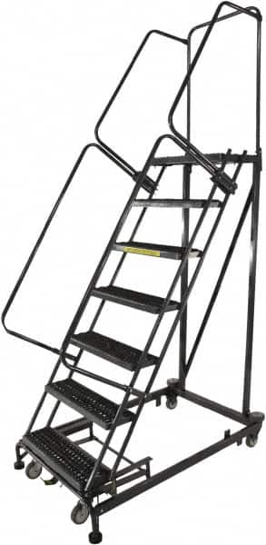 Ballymore - 103" 7 Step Ladder - Rolling Safety Ladder, 600 Lb Capacity, 70" Platform Height, 32" Base Width x 62" Base Depth, Expanded Metal Tread - A1 Tooling