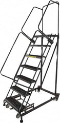 Ballymore - 103" 7 Step Ladder - Rolling Safety Ladder, 600 Lb Capacity, 70" Platform Height, 32" Base Width x 62" Base Depth, Perforated Tread - A1 Tooling