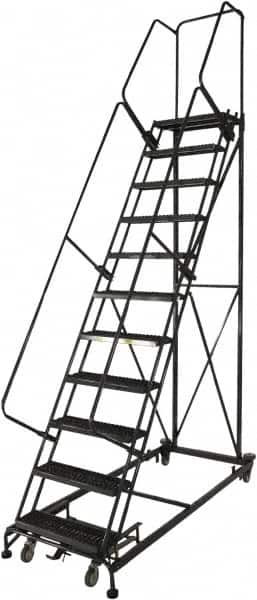 Ballymore - 133" 10 Step Ladder - Rolling Safety Ladder, 600 Lb Capacity, 100" Platform Height, 32" Base Width x 81" Base Depth, Perforated Tread - A1 Tooling