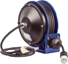 CoxReels - 16 AWG, 30' Cable Length, Cord & Cable Reel with Outlet End - 1 Outlet, NEMA 5-15R, 13 Amps, 115 Volts, SJO Cable, Blue Reel, Spring Driven Reel - A1 Tooling