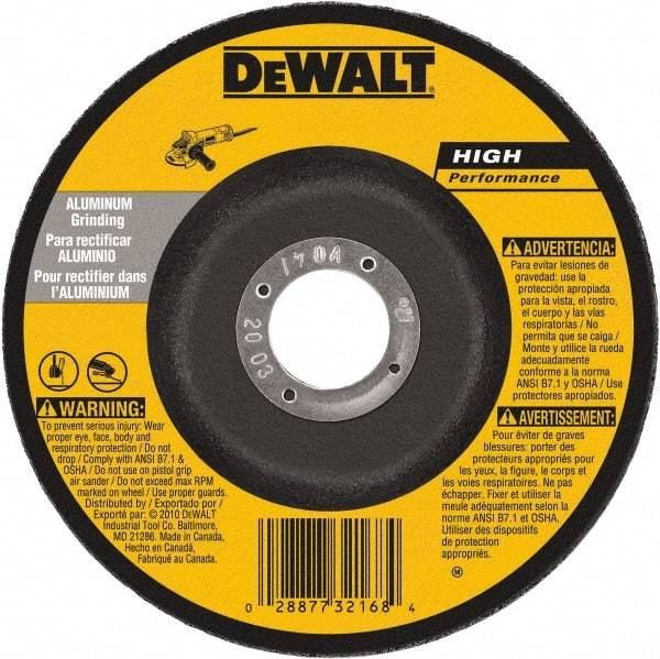 DeWALT - 30 Grit, 5" Wheel Diam, 1/4" Wheel Thickness, 7/8" Arbor Hole, Type 27 Depressed Center Wheel - Aluminum Oxide, 12,200 Max RPM, Compatible with Angle Grinder - A1 Tooling