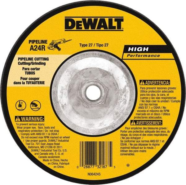 DeWALT - 24 Grit, 6" Wheel Diam, 1/8" Wheel Thickness, Type 27 Depressed Center Wheel - Aluminum Oxide, 10,100 Max RPM, Compatible with Angle Grinder - A1 Tooling