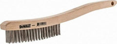 DeWALT - 19 Rows x 3 Columns Stainless Steel Scratch Brush - 13-11/16" OAL, 1-1/8" Trim Length, Wood Curved Handle - A1 Tooling