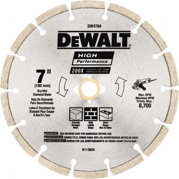 DeWALT - 7" Diam, 5/8 & 7/8" Arbor Hole Diam, Wet & Dry Cut Saw Blade - Diamond Matrix, Standard Round Arbor - A1 Tooling