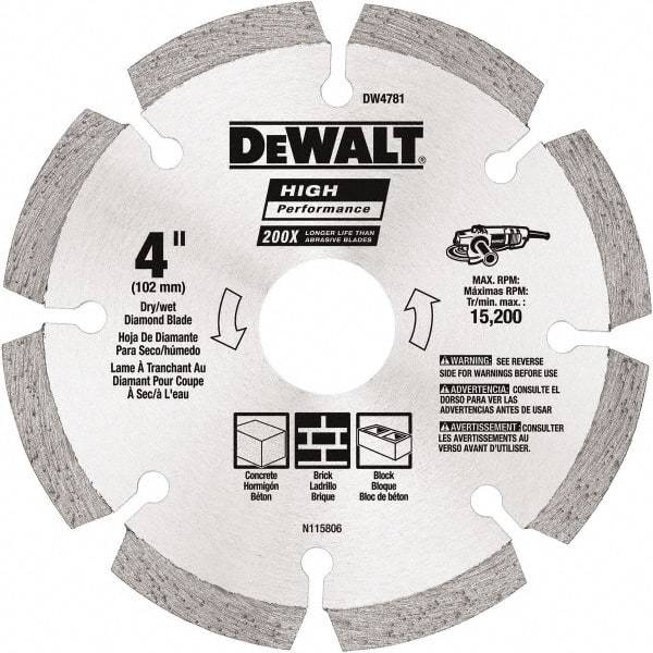 DeWALT - 4-1/2" Diam, 5/8 & 7/8" Arbor Hole Diam, Wet & Dry Cut Saw Blade - Diamond Matrix, Standard Round Arbor - A1 Tooling