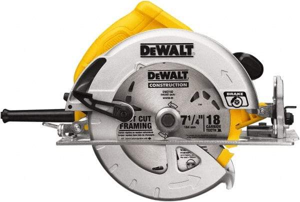 DeWALT - 15 Amps, 7-1/4" Blade Diam, 5,200 RPM, Electric Circular Saw - 120 Volts, 5/8" Arbor Hole, Right Blade - A1 Tooling