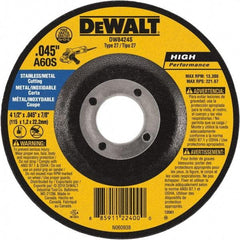 DeWALT - 4-1/2" 60 Grit Aluminum Oxide Cutoff Wheel - 0.045" Thick, 7/8" Arbor, 13,300 Max RPM, Use with Angle Grinders - A1 Tooling