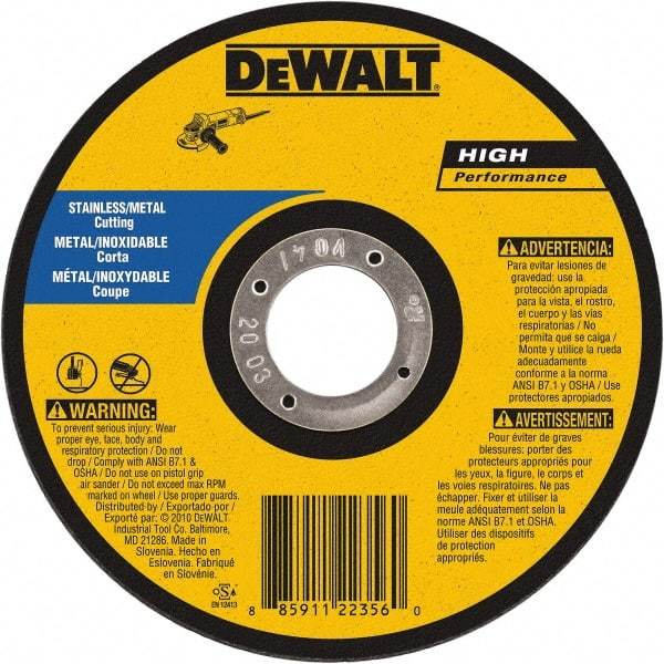 DeWALT - 5" 60 Grit Aluminum Oxide Cutoff Wheel - 0.045" Thick, 7/8" Arbor, 12,200 Max RPM, Use with Angle Grinders - A1 Tooling