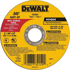 DeWALT - 4" 60 Grit Aluminum Oxide Cutoff Wheel - 0.045" Thick, 5/8" Arbor, 15,200 Max RPM, Use with Angle Grinders - A1 Tooling