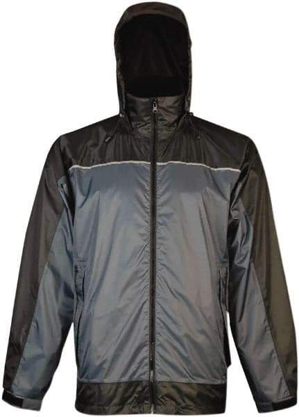 Viking - Size 3XL, Charcoal & Blue, Rain, Wind Resistant Rain Jacket - 55" Chest, 3 Pockets, Attached Hood - A1 Tooling