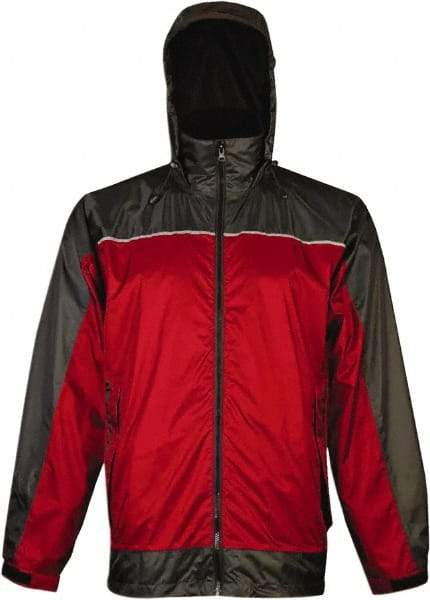 Viking - Size 3XL, Red & Charcoal, Rain, Wind Resistant Rain Jacket - 55" Chest, 3 Pockets, Attached Hood - A1 Tooling