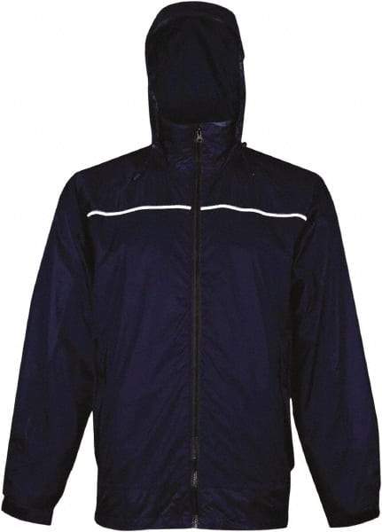 Viking - Size 3XL, Navy, Rain, Wind Resistant Rain Jacket - 55" Chest, 3 Pockets, Attached Hood - A1 Tooling