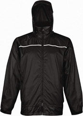 Viking - Size 3XL, Black, Rain, Wind Resistant Rain Jacket - 55" Chest, 3 Pockets, Attached Hood - A1 Tooling