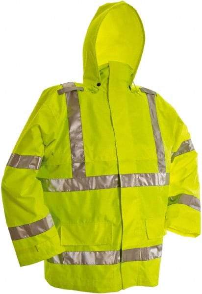 Viking - Size XL, High Visibility Lime, Rain, Wind Resistant Jacket - 47" Chest, 3 Pockets, Detachable Hood - A1 Tooling