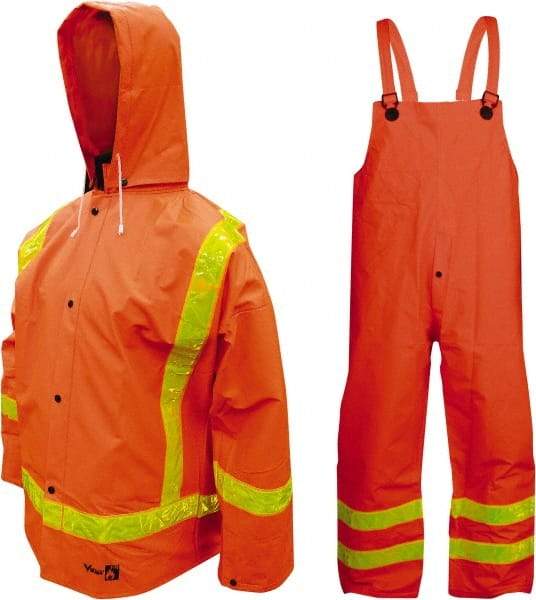 Viking - Size 2XL, High Visibility Orange, Chemical, Rain, Flame Resistant/Retardant Three Piece Suit - 51" Chest, Detachable Hood, Take Up Snaps Ankle, Take Up Snaps Wrist - A1 Tooling