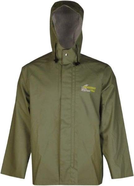 Viking - Size L, Green, Chemical, Rain, Wind Resistant Jacket - 43" Chest, Attached Hood - A1 Tooling