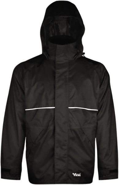 Viking - Size L, Black, Rain, Wind Resistant Jacket - 43" Chest, 3 Pockets, Detachable Hood - A1 Tooling