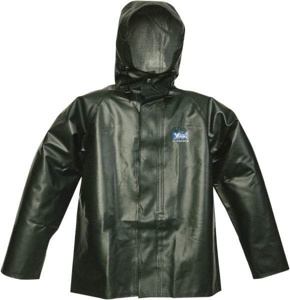 Viking - Size XL, Green, Chemical, Rain, Wind Resistant Jacket - 47" Chest, Detachable Hood - A1 Tooling