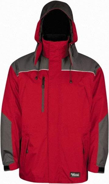 Viking - Size 3XL, Red & Charcoal, Rain, Wind Resistant Jacket - 55" Chest, 5 Pockets, Detachable Hood - A1 Tooling