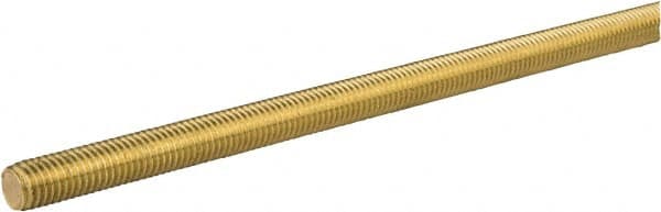 Made in USA - 7/8-9 UNC (Coarse), 2' Long, Brass General Purpose Threaded Rod - Uncoated, Right Hand Thread - A1 Tooling