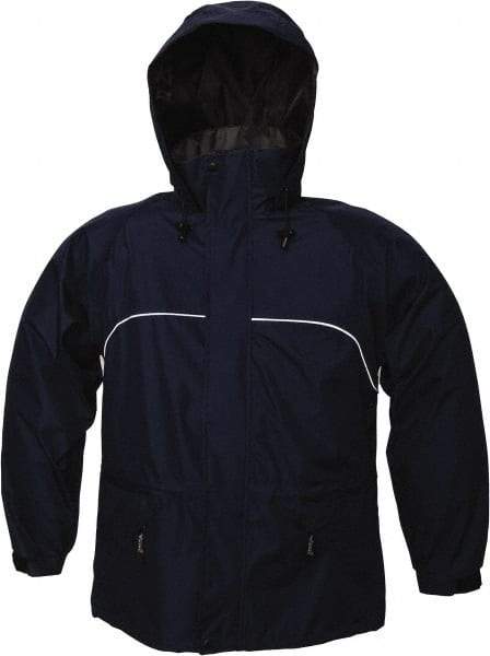 Viking - Size 2XL, Navy, Rain, Wind Resistant Jacket - 51" Chest, 3 Pockets, Attached Hood - A1 Tooling