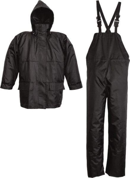 Viking - Size L, Black, Rain Three Piece Suit - Detachable Hood, Hook & Loop Ankle, Hook & Loop Wrist - A1 Tooling