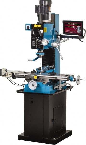 Enco - 1 Phase, 20" Swing, Geared Head Mill Drill Combination - 37-1/2" Table Length x 28" Table Width, 22" Longitudinal Travel, 8" Cross Travel, 6 Spindle Speeds, 2 hp, 220 Volts - A1 Tooling