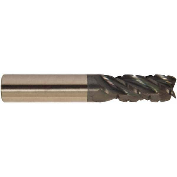 Corner Radius End Mill: 1″ Dia, 3″ LOC, 0.03″ Radius, 4 Flutes, Solid Carbide 6″ OAL, 1″ Shank Dia, 38 ° Helix, AlTiCrN Coated, Corner Radius End, Centercutting, Series HS