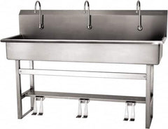 SANI-LAV - 57" Long x 16-1/2" Wide Inside, 1 Compartment, Grade 304 Stainless Steel (4) Person Wash-Station with Double Foot Valves - 16 Gauge, 60" Long x 20" Wide x 45" High Outside, 8" Deep - A1 Tooling