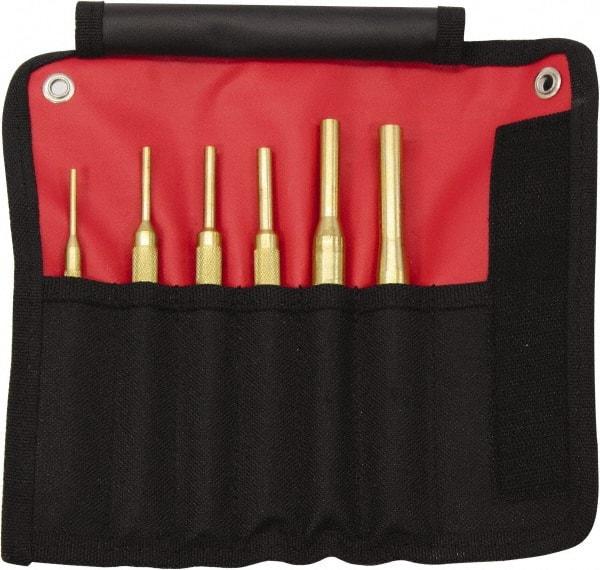 Mayhew - 12 Piece, 1/16 to 1/2", Pin Punch Set - Round Shank, Brass, Comes in Kit Bag - A1 Tooling