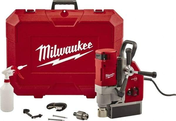 Milwaukee Tool - 1-5/8" Chuck, 5.125" Travel, Portable Electromagnetic Drill Press - 470-730 RPM, 13 Amps, 2.3 hp, 1750 Watts - A1 Tooling