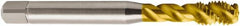 Seco - M6x1.00 Metric 3 Flute 6H Modified Bottoming Spiral Flute Tap - Powdered Metal, TiN Finish, 80mm OAL, Right Hand Flute, Right Hand Thread, H6 - Exact Industrial Supply