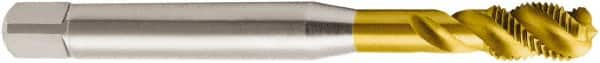 Seco - #8-36 UNF 3 Flute 2B Modified Bottoming Spiral Flute Tap - Powdered Metal, TiN Finish, 63mm OAL, Right Hand Flute, Right Hand Thread, H6 - Exact Industrial Supply