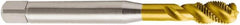 Seco - #10-32 UNF 3 Flute 2B Modified Bottoming Spiral Flute Tap - Powdered Metal, TiN Finish, 70mm OAL, Right Hand Flute, Right Hand Thread, H6 - Exact Industrial Supply