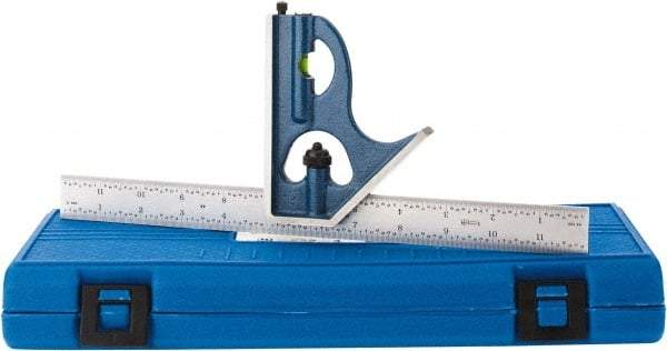 SPI - 2 Piece, 12" Combination Square Set - 1/16, 1/32, 1/64 & 1/8" (4R) Graduation, Hardened Steel Blade, Cast Iron Square Head - A1 Tooling